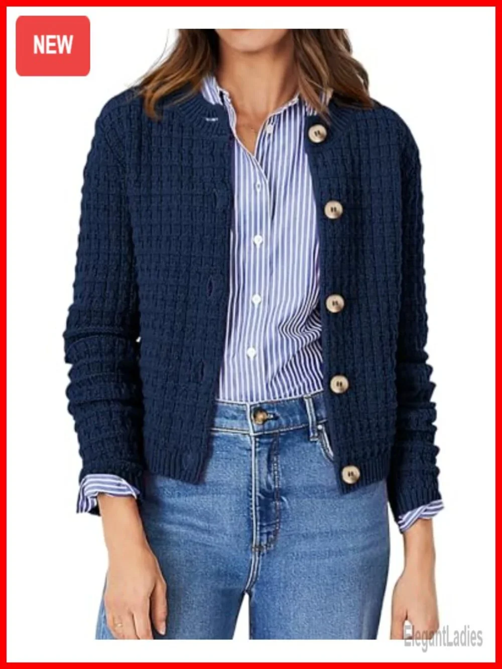 Women's Cotton Knit Long Sleeve Cardigan Sweater Button Up Open Front
